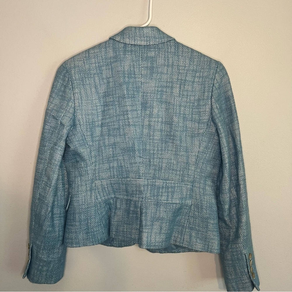 Talbots Womens Blazer Petite Sz 2 Tweed Linen Blend Preppy Blue Office Academia - Picture 8 of 10